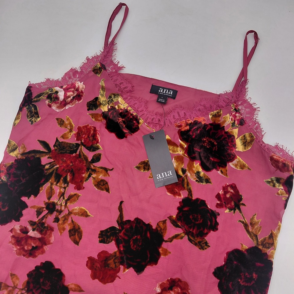 a.n.a A New Approach Baroque Rose Floral Burnout Velvet Lace Cami Shirt NWT